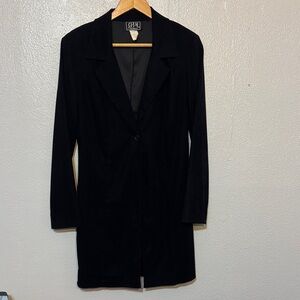 Vintage 90s Black Long Line Single Button Blazer Jacket Academia Streetwear 7